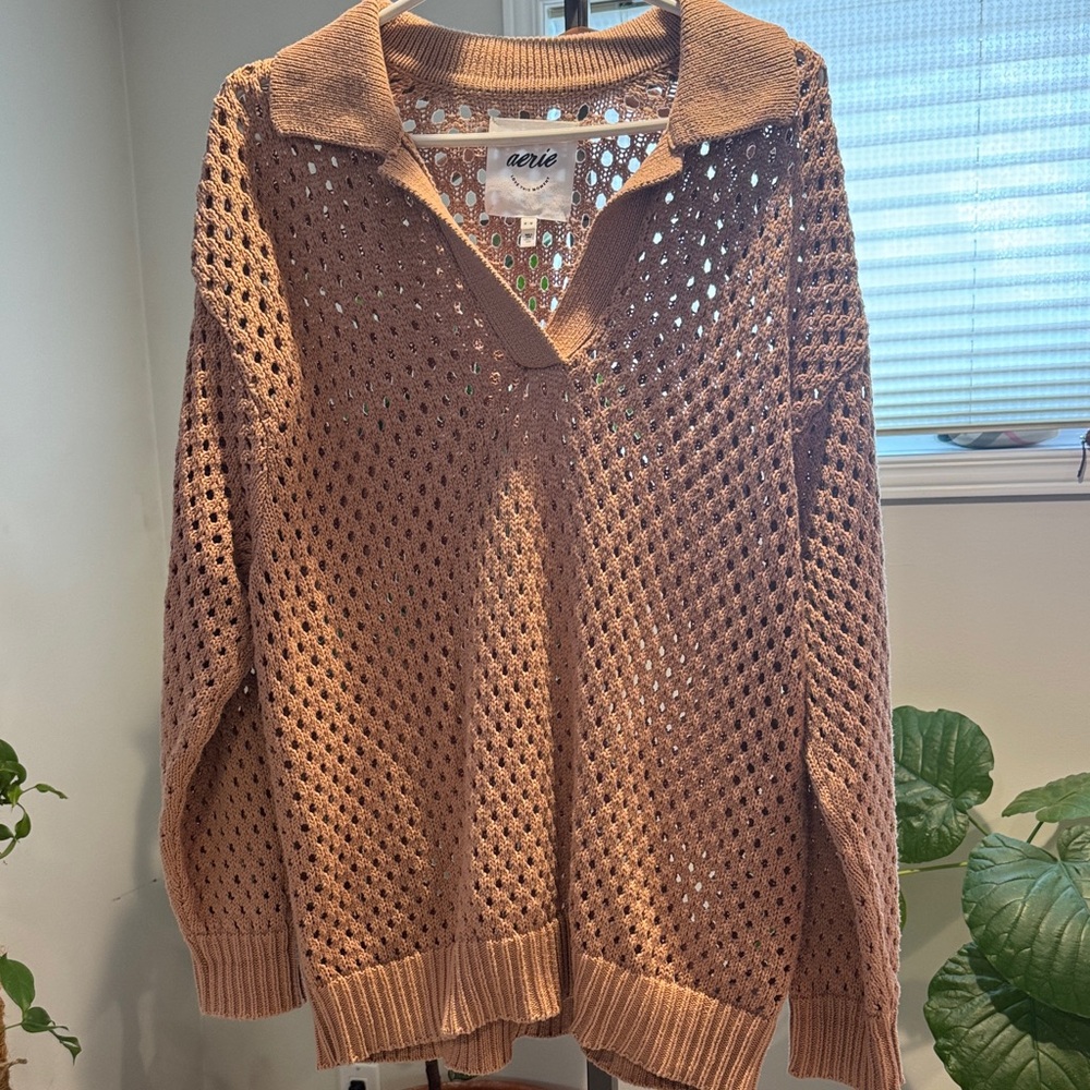 Aerie Women's V-Neck Sweater in Brown